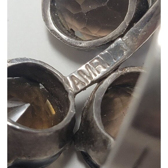 Estate Vintage Rare Amrita 925 Silver Cluster Ring With Smoky Quartz Gemstones - Picture 6 of 11